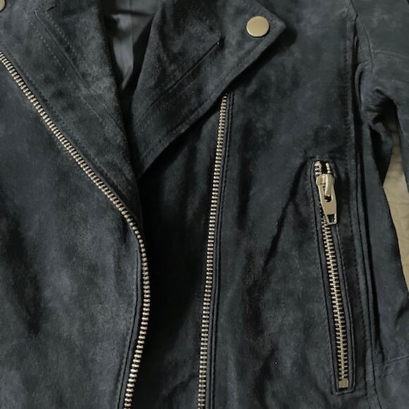 Women's C & C California Navy Suede Motorcycle Jacket - Picture 3 of 6
